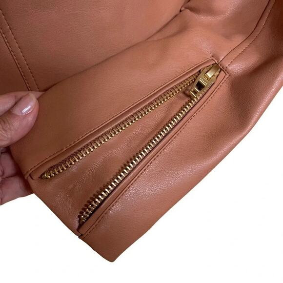 Blank NYC Moto Vegan Faux Leather Biker Motorcycle Jacket Camel Tan Size Medium - Picture 8 of 12
